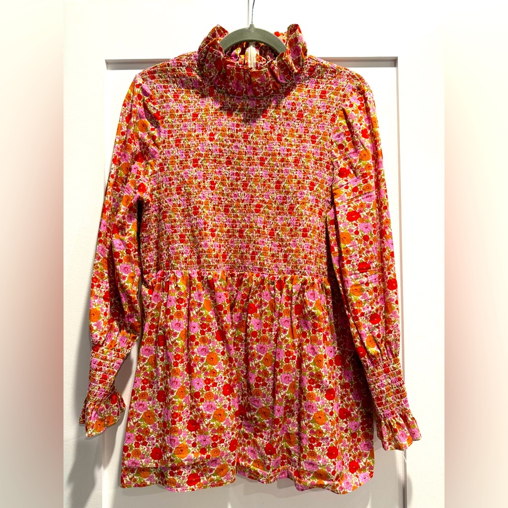 Tuckernuck Blushing Bouquet Rowen Smocked Ruffle Peplum Blouse XXL